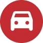 Cercle vermell amb un vehicle blanc que representa les assegurances de vehicles i flotes